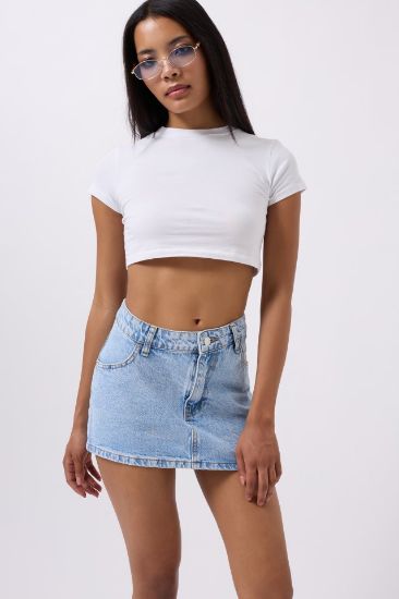 Asimetrik Bel Denim Mini Etek resmi